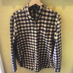 Men's Blue and White Checkered Shirt